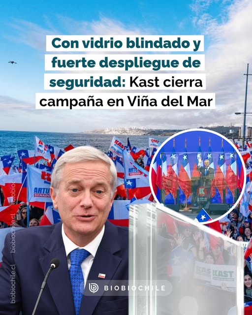 BLINDADO CON 3 PAREDES DE VIDRIO Y UN FUERTE DESPLIEGUE DE SEGURIDAD, EL CANDIDATO PRESIDENCIAL DE EXTREMA DERECHA JOSÉ ANTONIO KAST CERRÓ SU 4ta CAMPAÑA ELECTORAL