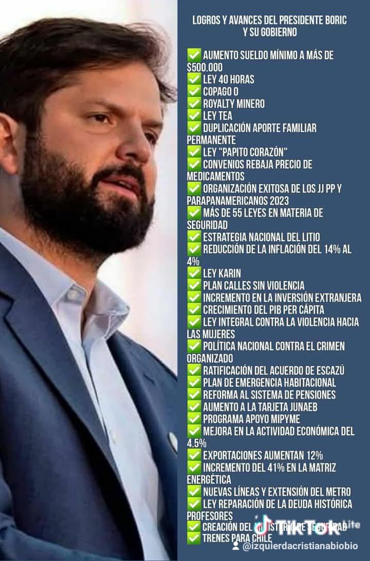 LOGROS ALCANZADOS POR EL GOBIERNO DEL PRESIDENTE GABRIEL BORIC FONT