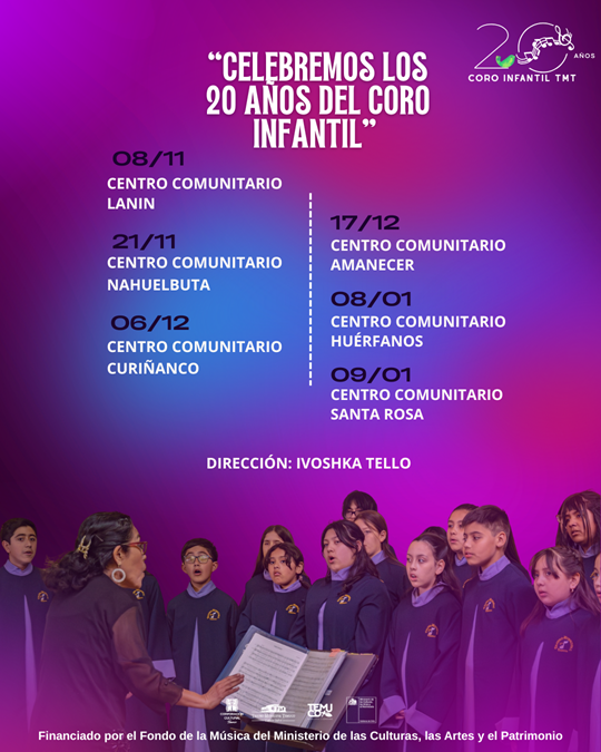 EL CORO INFANTIL DEL TEATRO MUNICIPAL DE TEMUCO CELEBRA SUS 20 AÑOS CON UNA ITINERANCIA POR CENTROS COMUNITARIOS DE LA CIUDAD