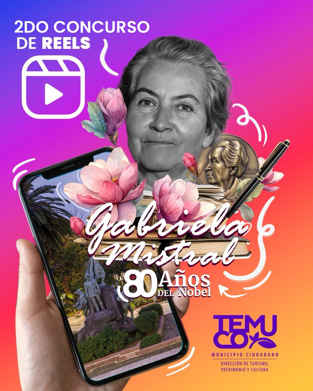 TEMUCO LANZA CONCURSO DE REELS EN HOMENAJE A GABRIELA MISTRAL A 80 AÑOS DE SU PREMIO NOBEL