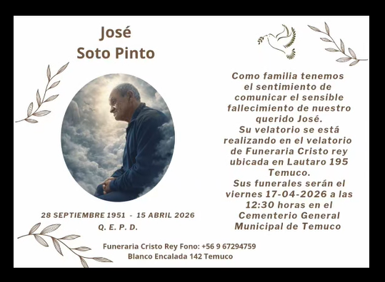 Comunicamos el sensible fallecimiento de Don José Soto Pinto (Q.E.P.D.)
