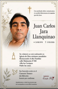 Comunicamos el sensible fallecimiento del Sr. JUAN CARLOS JARA LLANQUINAO (Q.E.P.D.)