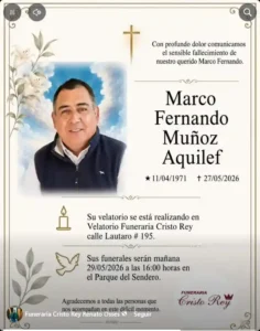 Comunicamos el sensible fallecimiento de Don MARCO FERNANDO MUÑOZ AQUILEF (Q.E.P.D.)