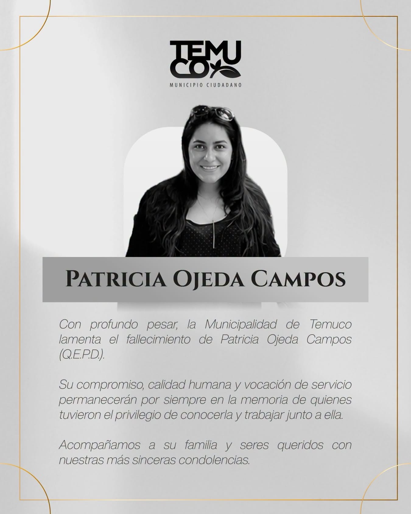 Comunicamos el sensible fallecimiento de la Sra. PATRICIA OJEDA CAMPOS (Q.E.P.D.)