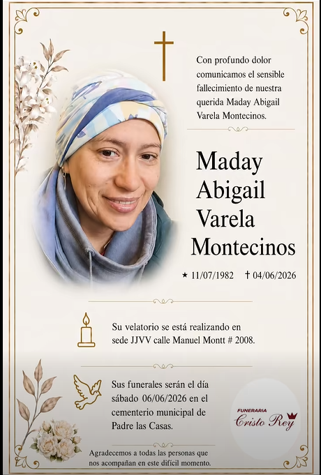 Comunicamos el sensible fallecimiento de la Sra. Maday Abigail Varela Montecinos (Q.E.P.D.)