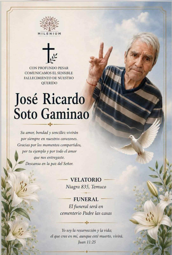 Comunicamos el sensible fallecimiento de Don JOSÉ RICARDO SOTO GAMINAO (Q.E.P.D.)