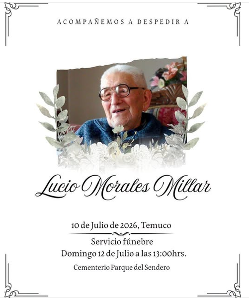 Comunicamos el sensible fallecimiento de Don LUCIO MORALES MILLAR (Q.E.P.D.)
